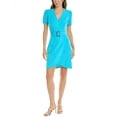 thumbnail image 1 of London Times Womens  Belted Faux Wrap Dress, 4, Blue, 1 of 2
