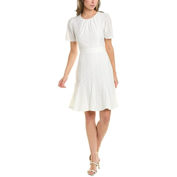 London Times womens Eyelet Mini Dress, 8, White