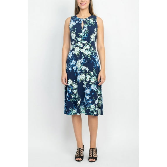 London Times Womens Keyhole Midi Dress, 8, Blue,Polyester, Spandex