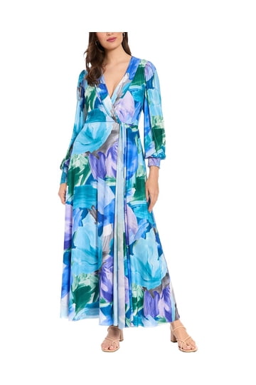 london times dresses Green & Gold Twist Front V-Neck Midi Dress Back zip closure V Women's London Times Dresses |