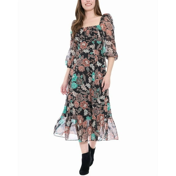 London Times womens  Midi Dress, 4, Black