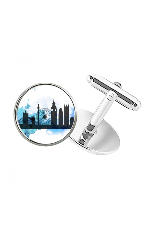 London Tower Bridge Outline England Round Button Cuff Clip Stud Cufflinks