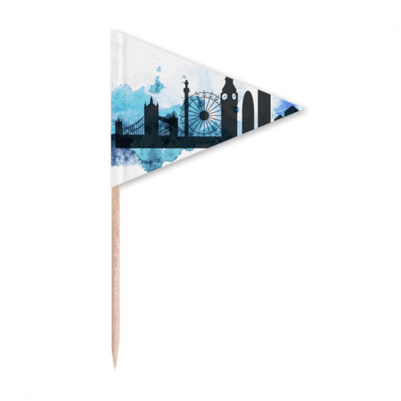London Tower Bridge Outline England Toothpick Triangle Cupcake Toppers Flag