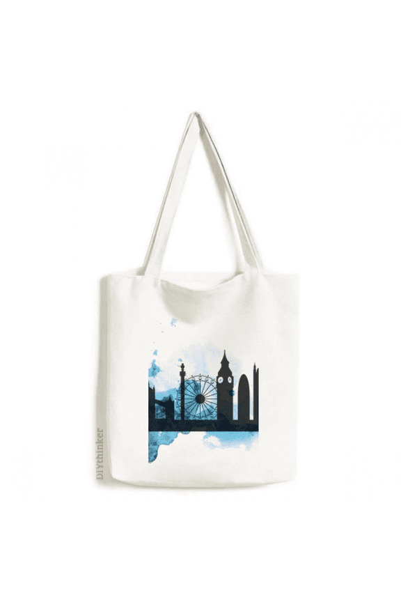 London Tower Bridge Outline England Tote Canvas Bag Shopping Satchel Casual Handbag