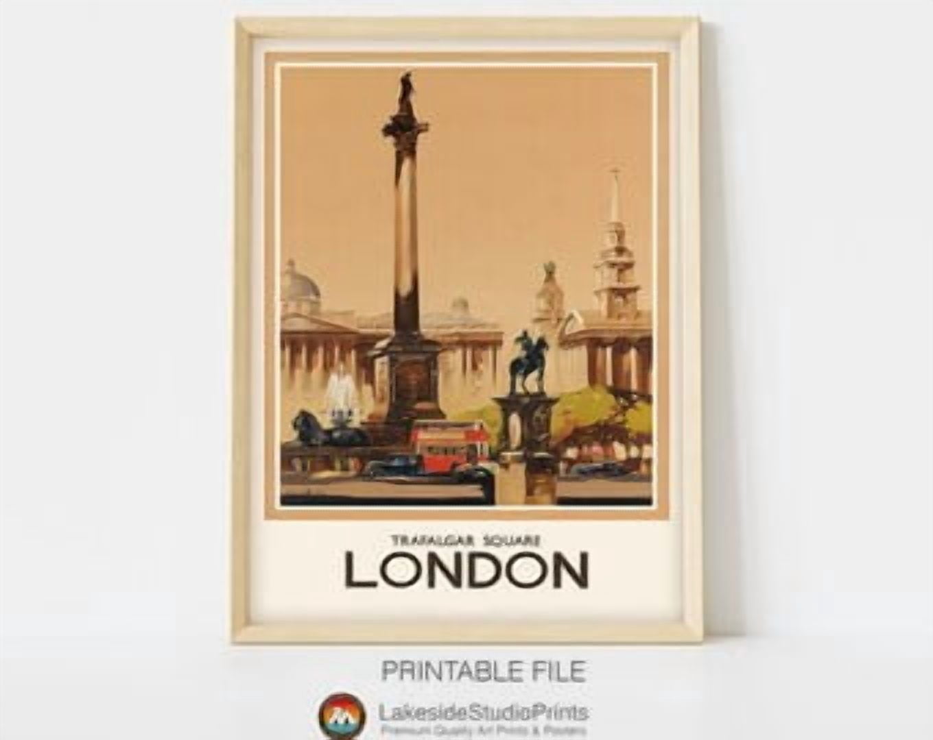 London Trafalgar Square Retro Travel Vintage Poster, Travel Inspired ...