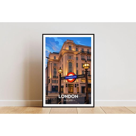 London Travel England UK Tube Illustration Underground Britain Poster, Travel Inspired Home And Office Decor