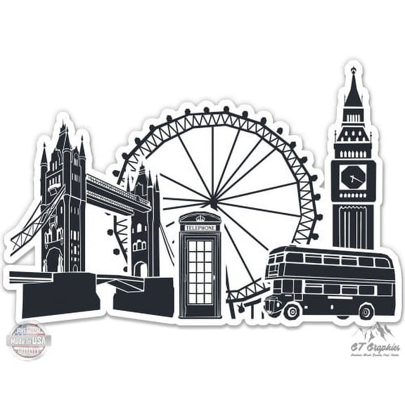 London Travel Famous Landmarks - 3" Vinyl Sticker - For Car Laptop I-Pad Phone Helmet Hard Hat - Waterproof Decal
