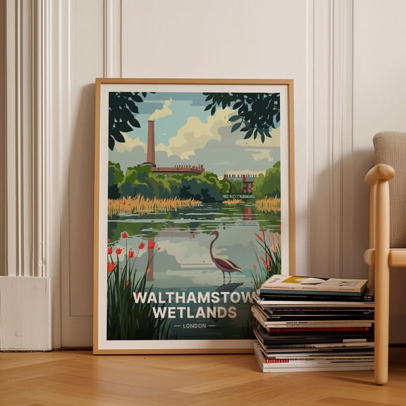 London Travel Poster, Walthamstow Wetlands & Marshes, East London Wall Decor, Lee Valley Art, Stratford Highlights Wall Art, Modern Wall Decor, 16x24 UNFRAMED