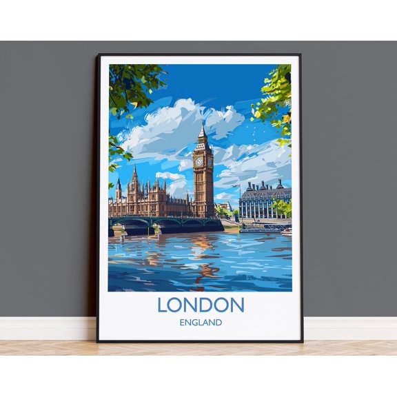 London Travel Print Wall Art, Travel Poster of London, London Art Lovers Gift, Big Ben Art Gift, 8x12 UNFRAMED