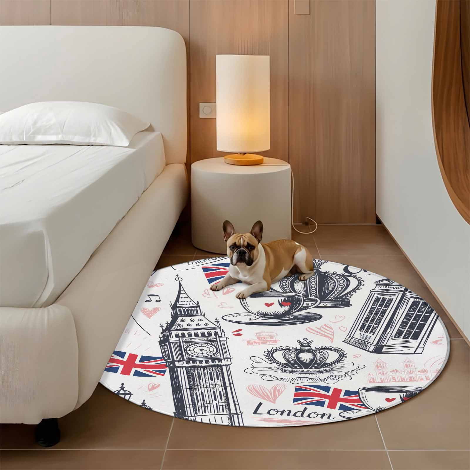 Telephone Rug London UK 3ft Round Rug for Bathroom Accent Bedside Corner, Coffee ...