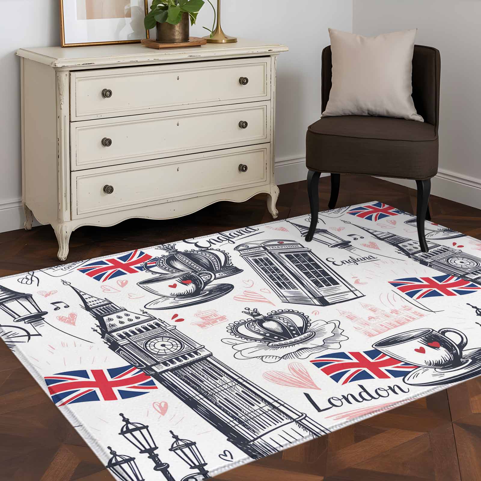 Telephone Rug London UK 4x6 Rug for Dining Table for 4 People Under Table, Coffee ...