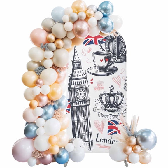 London UK Arch Backdrop Cover 4 FT Coffee Retro Telephone Booth Flag Big Ben Stretchy Elastic Arch Stand Covers Spandex Arched Background Birthday Wedding Party Decoration (No Stand)