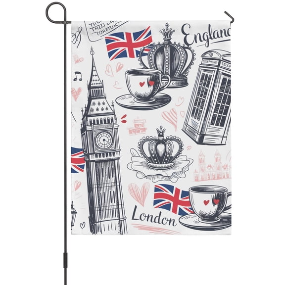 London UK Garden Flags For Outdoor, Coffee Retro Telephone Booth Flag Big Ben Small Double Side Yard Flags Weather Proof Garden Decor for Lawn Outside Holiday 12 x 18 Inches