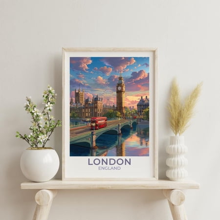 London Uk Vintage Style Travel Poster, Scenic Wall Art, Poster Only