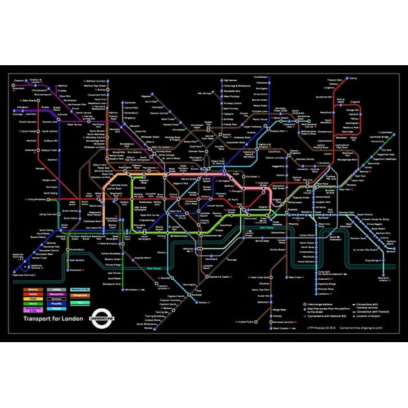 London Underground (Black Map) Laminated & Framed Poster (36 x 24)