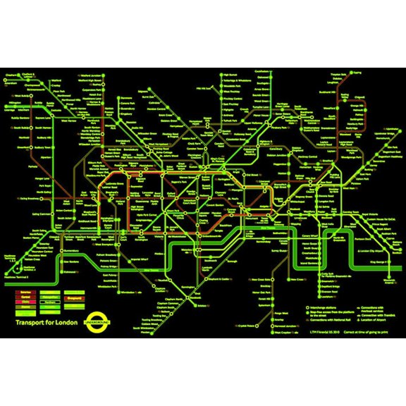 London Underground (Black Map) Poster - 22 x 34 inches