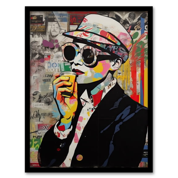London Underground Vintage Fashion Artwork Sunglasses Advert Collage Retro Meets Pop Art Vibrant Colourful Bold Modern Painting Art Print Framed Poster Wall Decor 12x16 inch
