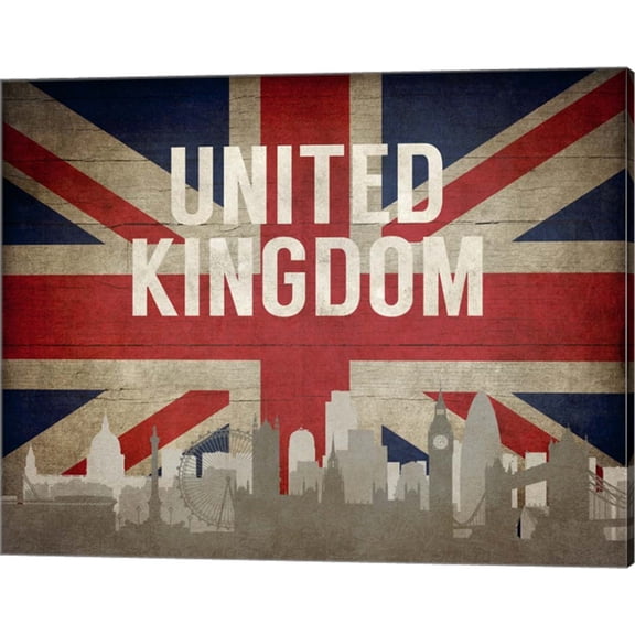 London, United Kingdom - Flags and Skyline by Take Me Away, Canvas Wall Art, 20W x 16H