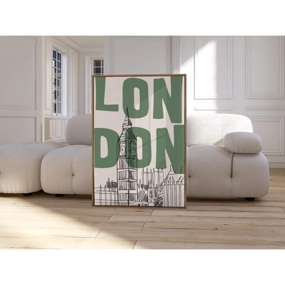 London Wall Art Green Skyline Home Room Interior Decorative Display Accent Living Bedroom