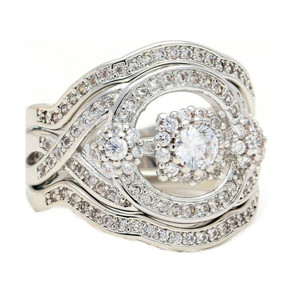 London Wedding Ring Set for Women 3pc Cz Bridal Engagement Matching BandGinger Lyne Collection