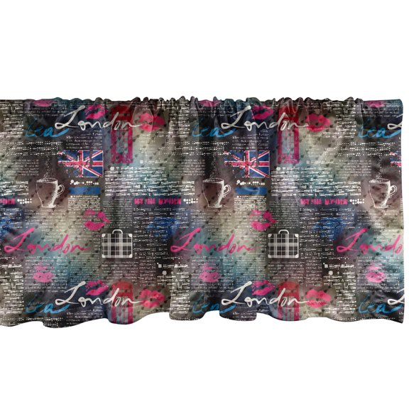 Ambesonne London Window Valance, Grunge Newspaper Collage, 42" x 12", Multicolor