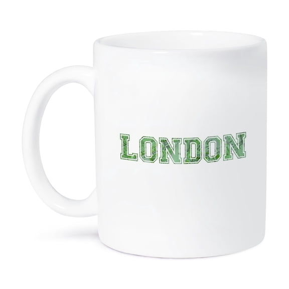 3dRose, London word art made from vintage green map of England capital city - English UK British souvenir, 11oz Mug