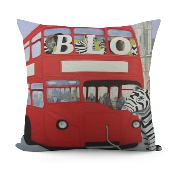 London Zoo Animals Bus Outdoor Printed Pillow, Red