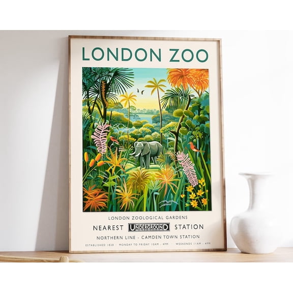 London Zoo Elephant Animal Botanical Tropical Jungle Safari Wall Art Print, Unframed Paper Poster 8x10in