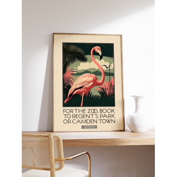 London Zoo Flamingo Poster, Unframed Paper Poster 8x10in