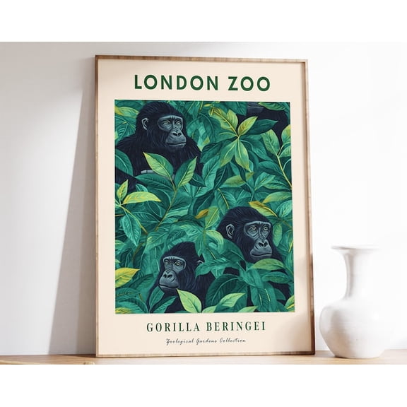 London Zoo Gorilla Tropical Jungle Wall Art Print, Unframed Paper Poster 8x10in