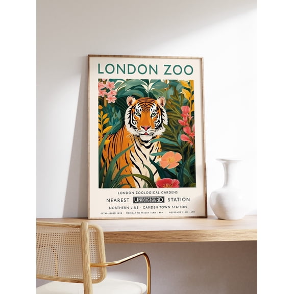 London Zoo Tiger Vintage Animal Art Retro Decor Wall Artwork, Unframed Paper Poster 8x10in