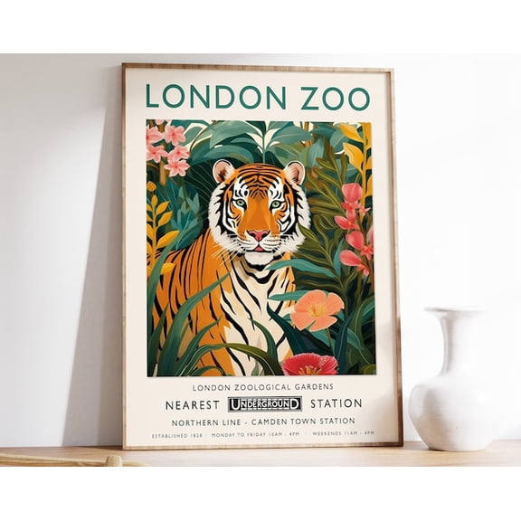 London Zoo Tiger Wall Art, Unframed Paper Poster 8x10in