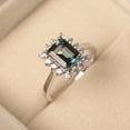 thumbnail image 1 of London blue topaz cocktail ring, emerald cut, white gold, halo ring, November birthstone, anniversary gifts, 1 of 3