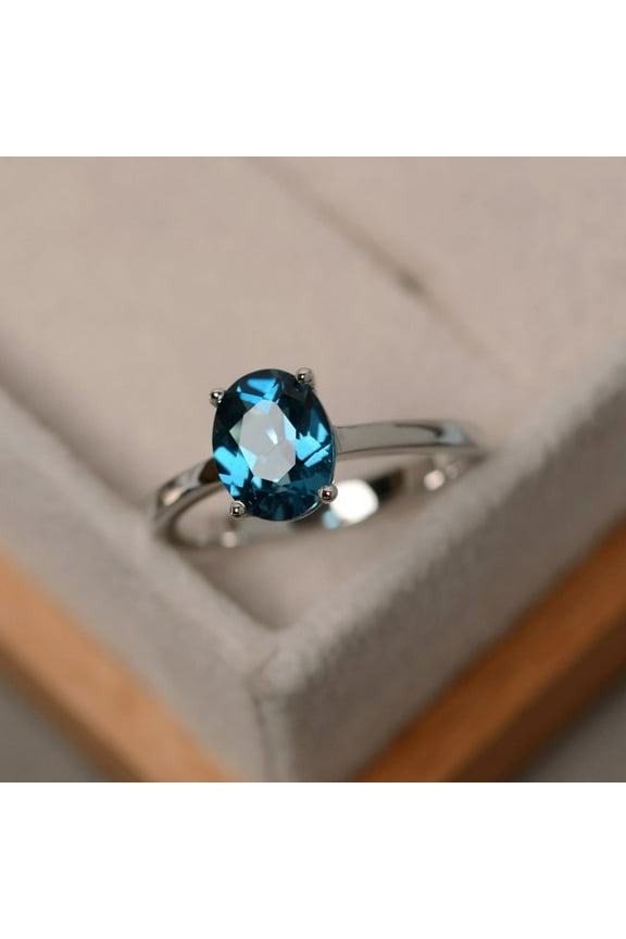 London blue topaz ring, gemstone ring sterling silver, anniversary ring, solitaire ring