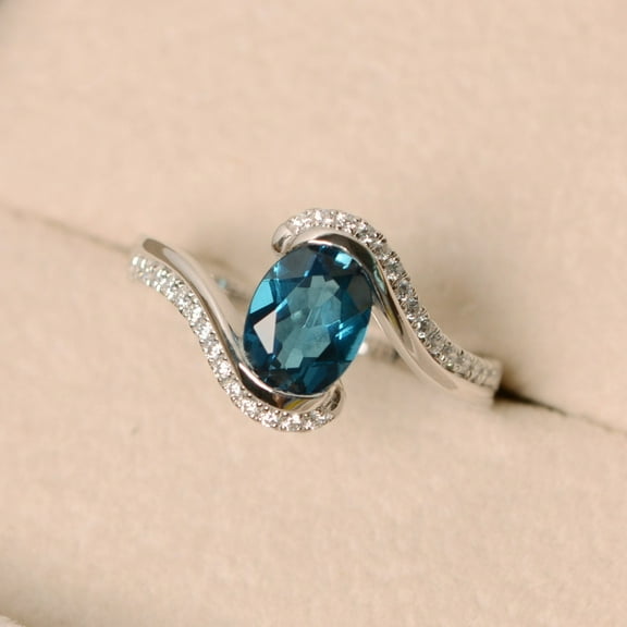 London blue topaz ring, oval cut ring, engagement ring, sterling silver