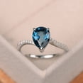 thumbnail image 1 of London blue topaz ring, pear shaped engagement ring, silver ring, 1 of 1