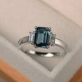 thumbnail image 1 of London blue topaz ring, promise ring, emerald cut blue gemstone, sterling silver ring, 1 of 3