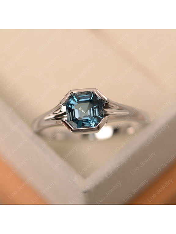 London blue topaz ring, topaz rose gold ring, asscher cut, dainty ring, November birthstone