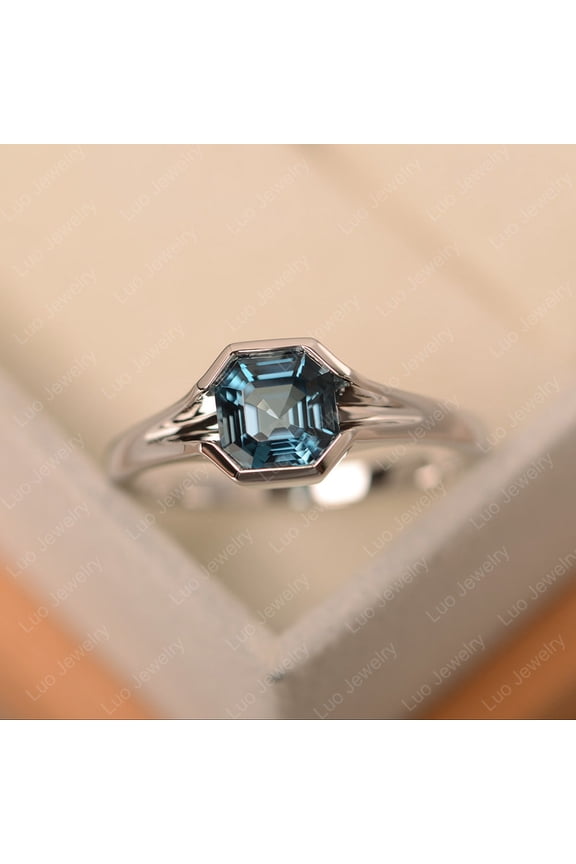 London blue topaz ring, topaz rose gold ring, asscher cut, dainty ring, November birthstone
