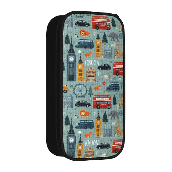 London cityscape illustrationPencil Case,Double Layer Pencil Pouch Organizer,Pen Case with Multiple Compartments Elastic Slots,Portable Office Supplies Storage Bag Travel Organizer Bag