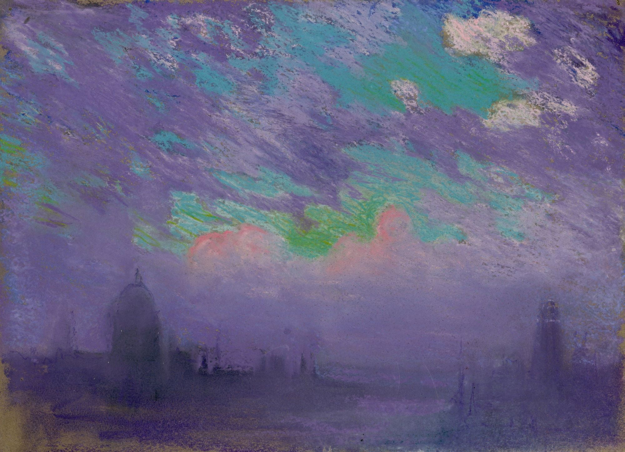 London in green blue & purple Canvas Art - Joseph Pennell (18 x 24)
