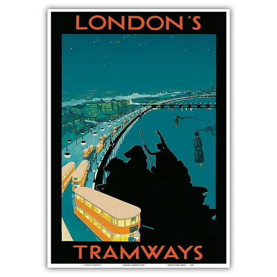 London’s Tramways - Boadicea and Her Daughters Statue - Vintage Railroad Travel Poster c.1929 - Master Art Print 10in x 14in