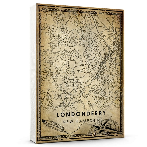 Londonderry Vintage Map Prints Canvas, New Hampshire Map Art Canvas, Canvas, Londonderry map style vintage Canvas , Canvas Wall Art, Street Map Artwork Canvas