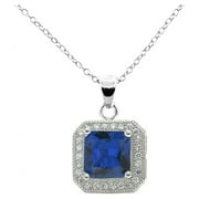 Londyn 18k White Gold Princess Blue Sapphire Gemstone CZ Halo Pendant Necklace - Silver Halo Cluster Necklace w/Solitaire Round Cut Gemstone - Wedding Anniversary Jewelry - MSRP - $150