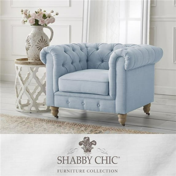 Londynn Club Chair Light Blue Linen Button Tufted Rolled Arm Sinuous Springs