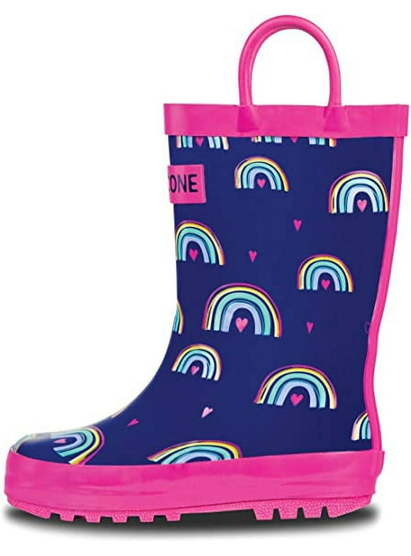 Lone Cone Rain Boots with Easy-on Handles for Toddlers Kids, Heart and Rainbow, Medium, Toddler 9