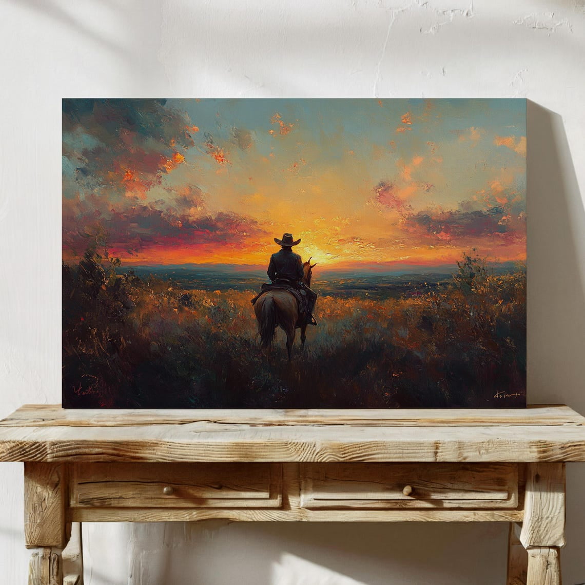 Lone Cowboy At Sunset Wall Art Print Western Horseback Landscape ...