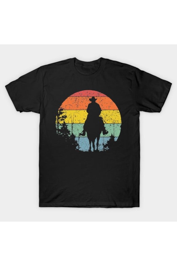 Lone Cowboy Sunset Ride Funny Retro Western Frontier Art Silhouette G4682 T-Shirt, for men and women, Up to Size 5XL