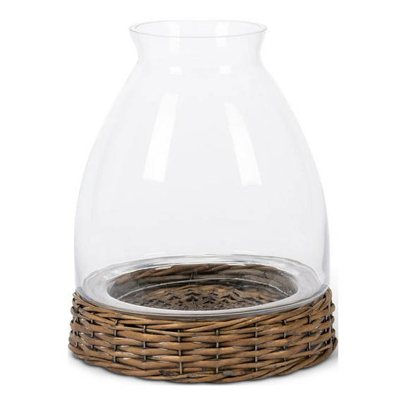 Lone Elm Studios 95358EC 10.2 x 12.9 in. Glass & Rattan Cloche, Brown