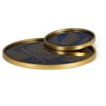 thumbnail image 1 of Gerson Set of Two Assorted Blue and Gold Glass Trays with Fern Accents, 1 of 2